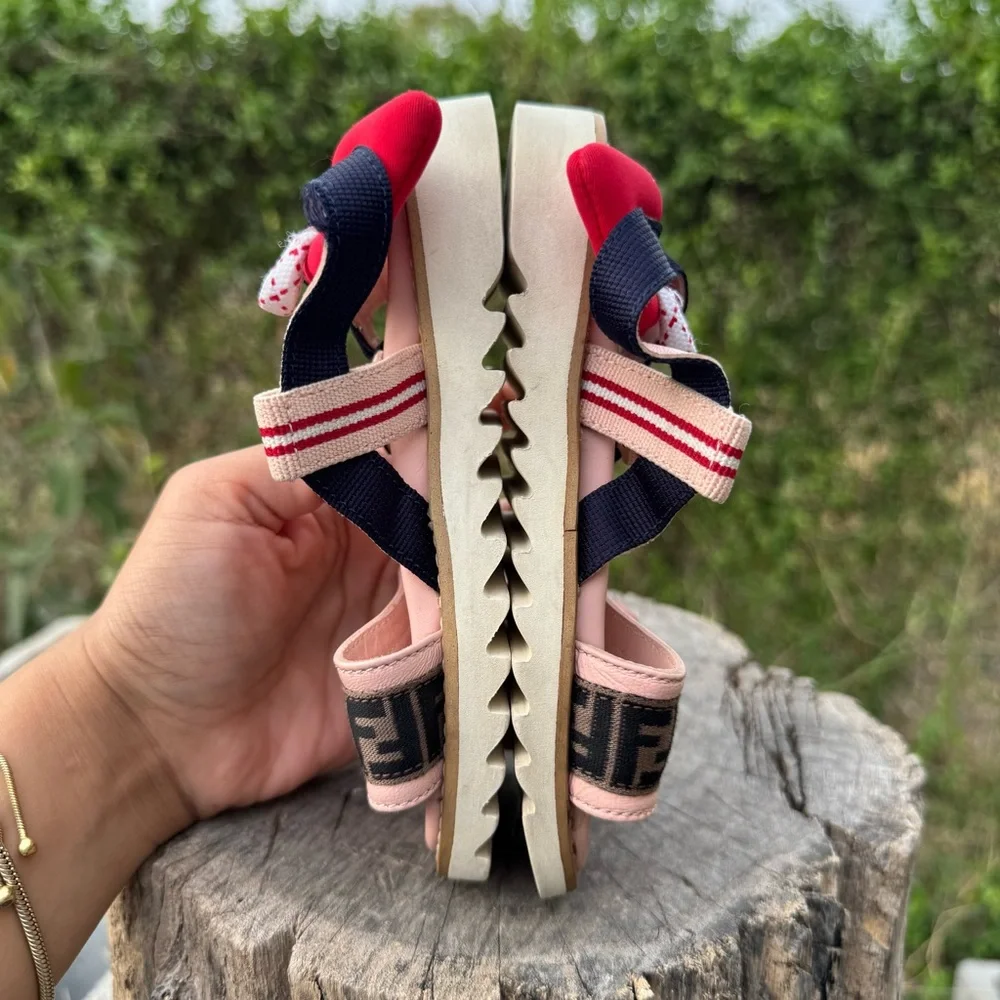 Fendi Pink Black Logo Girls Sandals